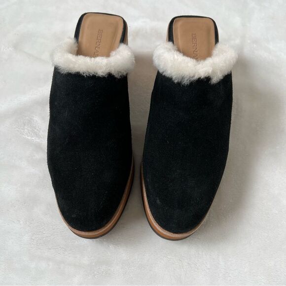 Bernardo Sky Shearling Lined Platform Clogs Wooden Heel 8.5 suede y2k Anthro - Picture 5 of 6